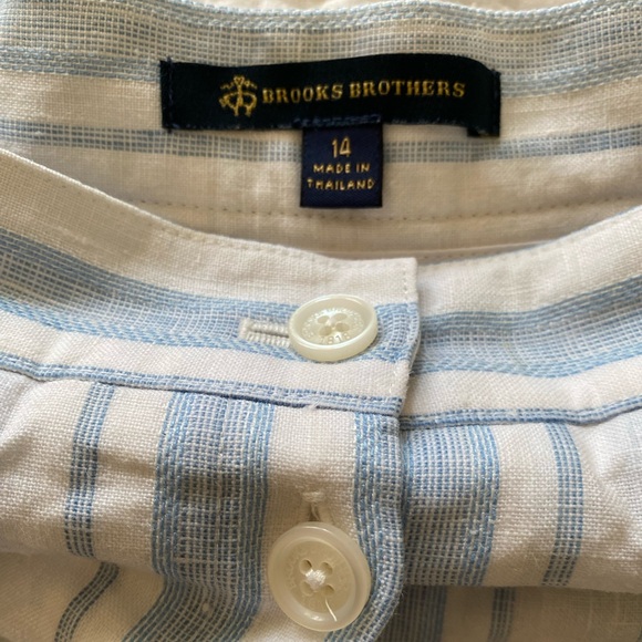 Brooks Brothers white and fairweather blue linen button-front skirt, size 14 - Picture 2 of 6